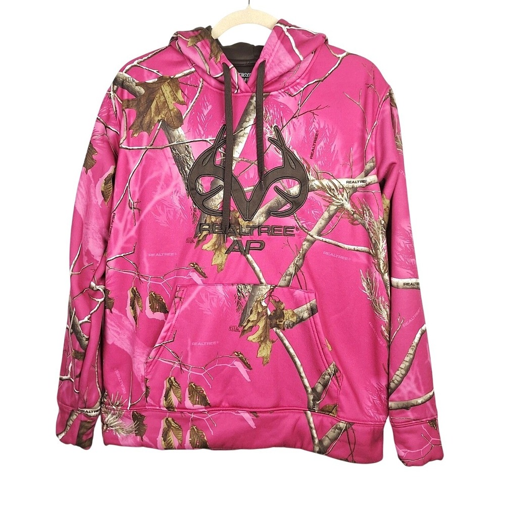 Realtree AP Pink Camo‎ Hoodie Womens XL 16-18 Antler Logo Fleece Sweatshirt